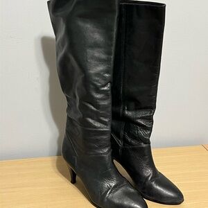 Vintage 9West Elegant Black Leather Knee-High Boots 7.5
